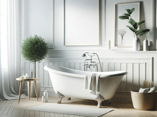 Łazienka z wolnostojącą wanną żeliwną