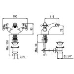 Alpi London Bateria bidetowa jednootworowa z korkiem chrom LO41321CR