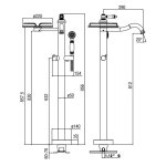  Alpi London Bateria wannowo-natryskowa wolnostojąca z zestawem prysznicowym i półką chrom LO411804CR