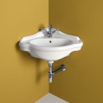 Axa Contea Umywalka narożna 60x48 cm z korkiem Click-clack i syfonem, mocowania Biały połysk 0603501+SI020+AF0015+FI003