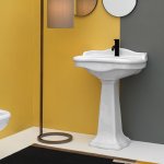 Axa Contea Umywalka ścienna 64x48 cm z korkiem Click-clack i postumentem Biały połysk 0603101+0604001+AF0015