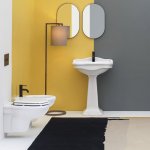 Axa Contea Umywalka ścienna 64x48 cm z korkiem Click-clack i postumentem Biały połysk 0603101+0604001+AF0015