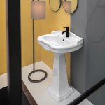 Axa Contea Umywalka ścienna 64x48 cm z korkiem Click-clack i postumentem Biały połysk 0603101+0604001+AF0015