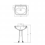 Axa Contea Umywalka ścienna 64x48 cm z korkiem Click-clack i postumentem Biały połysk 0603101+0604001+AF0015