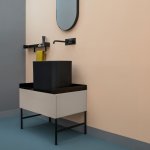 Axa COSA.H35 Umywalka stawiana na blat 30x50 cm z szafką i półką oraz korkiem Click-clack Czarny mat 8660007+MGC86740VM+AF001507