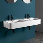 Axa COSA Umywalka z 2 komorami stawiana na blat 45x120 cm z 2 korkami Click-clack Biały połysk 8650001+AF0015