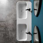 Axa COSA Umywalka z 2 komorami stawiana na blat 45x120 cm z 2 korkami Click-clack Biały połysk 8650001+AF0015