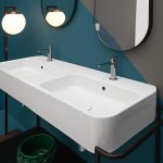 Axa COSA Umywalka z 2 komorami stawiana na blat 45x120 cm z 2 korkami Click-clack Biały połysk 8650001+AF0015