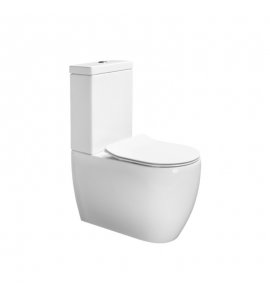 Axa Glomp Miska stojąca 36,5x66 cm do kompaktu i zbiornik z deską WC wolnoopadającą Biały połysk 0201301+0205101+319101