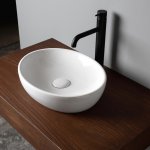 Axa H10 Umywalka stawiana na blat lub podblatowa 40x32 cm i korkiem Click-clack z syfonem Biały połysk 8208001+AF0015+SI020