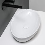 Axa H10 Umywalka stawiana na blat lub podblatowa 50x32 cm i korkiem Click-clack z syfonem Biały połysk 8208101+AF0015+SI020