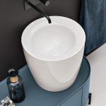 Axa KRACKLITE Umywalka stawiana na blat ∅ 46 cm z korkiem Click-clack z komodą owalną Biały połysk/Avio 8050001+AF0015+200M18