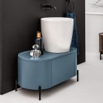 Axa KRACKLITE Umywalka stawiana na blat ∅ 46 cm z korkiem Click-clack z komodą owalną Biały połysk/Avio 8050001+AF0015+200M18