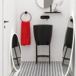 Axa KRACKLITE Umywalka stawiana na blat ∅ 46 cm z korkiem Click-clack z stojakiem i półką Czarny mat 8050007+AF0015+S8050007+R8050007