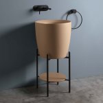 Axa KRACKLITE Umywalka stawiana na blat ∅ 46 cm z korkiem Click-clack z stojakiem i półką Sahara mat/Czarny mat 8050010+AF001510+S8050007+R8050010