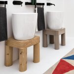 Axa KRACKLITE Umywalka stawiana na blat ∅ 46 cm z korkiem Click-clack oraz stojakiem drewnianym Biały połysk/Oak 8050001+AF0015+SG8050020