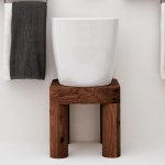 Axa KRACKLITE Umywalka stawiana na blat ∅ 46 cm z korkiem Click-clack oraz stojakiem drewnianym Biały połysk/Dark Oak 8050001+AF0015+SG8050021