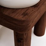 Axa KRACKLITE Umywalka stawiana na blat ∅ 46 cm z korkiem Click-clack oraz stojakiem drewnianym Biały połysk/Dark Oak 8050001+AF0015+SG8050021