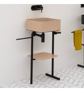 Axa MATE Umywalka stawiana na blat 40x40 cm z korkiem Click-clack i stelażem pod umywalką z półką Sahara mat/Czarny mat 7810010+AF001510+S7810007+R7810010