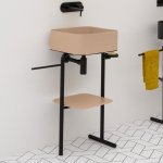 Axa MATE Umywalka stawiana na blat 40x40 cm z korkiem Click-clack i stelażem pod umywalką z półką Sahara mat/Czarny mat 7810010+AF001510+S7810007+R7810010