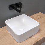 Axa Normal Umywalka kwadratowa stawiana na blat 35x35 cm z korkiem Click-clack i syfonem Biały połysk WS10401V+AF0015+SI020