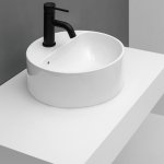 Axa Normal Umywalka okrągła stawiana na blat ∅ 35 cm z korkiem Click-clack i syfonem Biały połysk WS10501V+AF0015+SI020