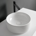 Axa Normal Umywalka okrągła stawiana na blat ∅ 35 cm z korkiem Click-clack i syfonem Biały połysk WS10601V+AF0015+SI020