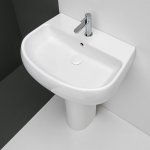 Axa Prime Umywalka ścienna 63x49 cm z postumentem i korkiem Click-clack z syfonem Biały połysk 444001+447001+AF0015+SI020