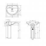 Axa Prime Umywalka ścienna 63x49 cm z postumentem i korkiem Click-clack z syfonem Biały połysk 444001+447001+AF0015+SI020