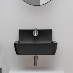 Axa RADICI Umywalka ścienna 60x48 cm z korkiem Click-clack Czarny mat 8730007+AF001507