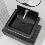 Axa RADICI Umywalka ścienna 60x48 cm z korkiem Click-clack Czarny mat 8730007+AF001507