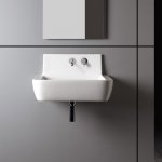 Axa RADICI Umywalka ścienna 60x48 cm z 2 otworami na baterię z korkiem Click-clack Biały połysk 87300012F+AF0015