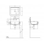 Axa RADICI Umywalka ścienna 60x48 cm z 3 otworami na baterię z korkiem Click-clack Biały połysk 87300013F+AF0015
