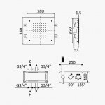 Bruma Avalon Bateria natryskowa termostatyczna podtynkowa z deszczownicą sufitową 380x380 mm i słuchawką prysznicową Chrom 1844862CR
