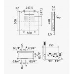 Bruma Avalon Bateria natryskowa termostatyczna podtynkowa z deszczownicą sufitową 500x500 mm i słuchawką prysznicową Chrom 1844882CR