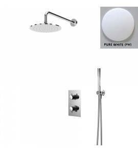 Bruma Elo Zestaw natryskowy 250 mm Termostatyczny Podtynkowy z ramieniem ściennym pure white 1387804PW