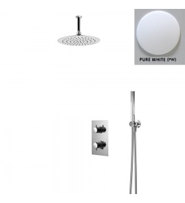 Bruma Elo Zestaw natryskowy 200 mm Termostatyczny Podtynkowy z ramieniem sufitowym pure white 1385603PW