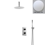 Bruma Elo Zestaw natryskowy 200 mm Termostatyczny Podtynkowy z ramieniem sufitowym pure white 1385603PW