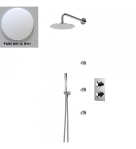 Bruma Elo Zestaw natryskowy 250 mm Termostatyczny Podtynkowy z ramieniem ściennym pure white 1389103PW