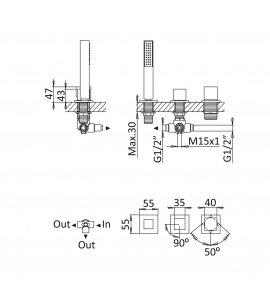 Bruma Escudo 2 Zestaw natryskowy 2-drożna na brzeg wanny Chrom 1025011CR