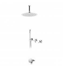 Bruma Genesi Zestaw wannowo-natryskowy podtynkowy z deszczownicą sufitową Ø 250 mm ze słuchawką prysznicową i napełnianiem przez przelew Chrom 1913621CR