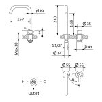  Bruma X-Alpha Bateria umywalkowa 2-otworowa montowana na blacie Satin stainless steel 1860006IS W MAGAZYNIE!!