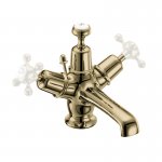 Burlington Bateria umywalkowa jednootworowa bez pokręteł i podstawki z kpl. odpływowym Złotym/Gold T12-QTGOLD