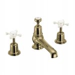 Burlington Bateria umywalkowa 3-otworowa z głowicą ceramiczną z korkiem automatycznym (bez pokręteł) Gold T14-QTGOLD