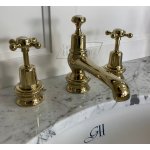 Burlington Bateria umywalkowa 3-otworowa z głowicą ceramiczną z korkiem automatycznym (bez pokręteł) Gold T14-QTGOLD