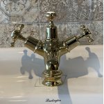 Burlington Bateria umywalkowa jednootworowa bez pokręteł i podstawki z kpl. odpływowym Złotym/Gold T12-QTGOLD