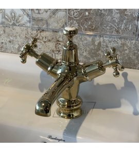   Burlington Bateria umywalkowa jednootworowa z pokrętełami i rozetą z kpl. odpływowym gold T12-QTGOLD+T1GOLD+T4BGOLD W MAGAZYNIE!!