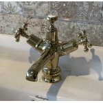 Burlington Bateria umywalkowa jednootworowa bez pokręteł i podstawki z kpl. odpływowym Złotym/Gold T12-QTGOLD