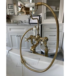 Burlington Bateria wannowo-natryskowa wolnostojąca z głowicą ceramiczną i osprzętem gold T8QTGOLD+T1GOLD+T18GOLD+W7GOLD