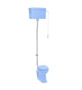   Burlington Bespoke Miska stojąca ze spłuczką wysoką z rączką, rurą spłukującą i deską wolnoopadającą 51,5x67 Enchanted Blue P2ENCH+C28SENCH+T30CHR+S101CHRENCH